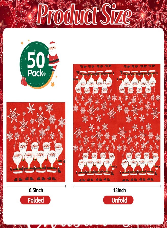 HiEnjoin 50 Pack Christmas Paper Napkins - Disposable Snowflake Santa Claus Paper Napkins, Merry Christmas Winter Holiday Party Supplies for Dinner Decorations - Image 2